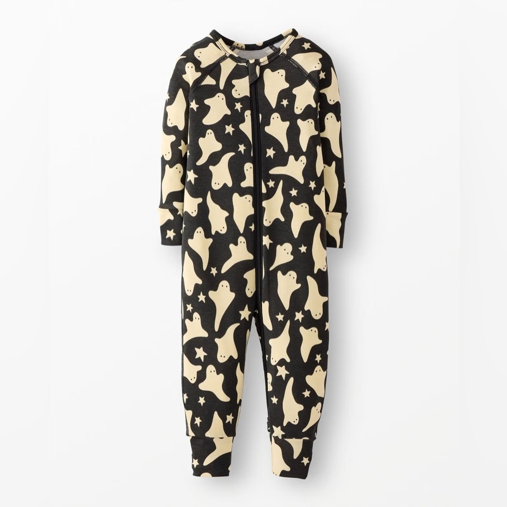 Hanna Andersson Hannasoft Halloween Black and Cream Ghost Pajamas 6-12 Months